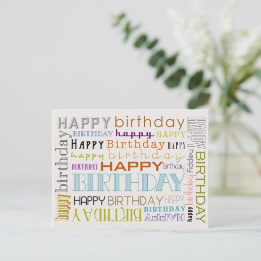 Unisex Happy Birthday Typografie Briefkaart (Staand voorkant)