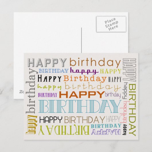 Unisex Happy Birthday Typography Postcard Briefkaart (Voorkant / Achterkant)