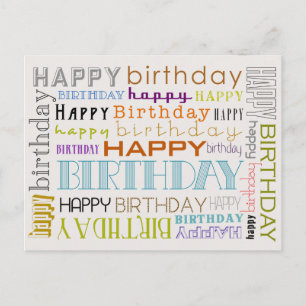 Unisex Happy Birthday Typography Postcard Briefkaart