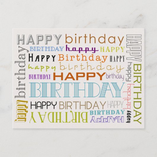 Unisex Happy Birthday Typography Postcard Briefkaart (Voorkant)