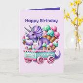 Unisex kinder dinosaurus ijsfeest kaart (Gele Bloem)