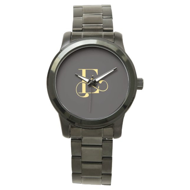 Unisex Monogram Oversize Zwarte Armband Horloge (Voorkant)