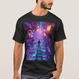 Unisex Neon Paarse stadsdoolhof - Dystopische stad T-shirt