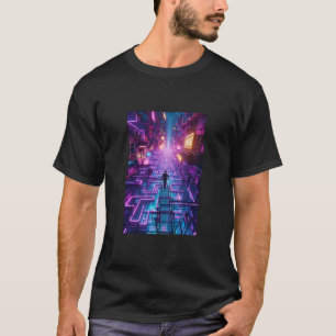 Unisex Neon Paarse stadsdoolhof - Dystopische stad T-shirt