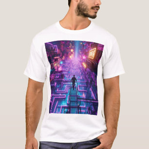 Unisex Neon Paarse stadsdoolhof - Dystopische stad T-shirt
