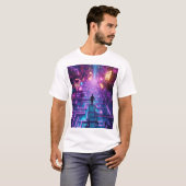 Unisex Neon Paarse stadsdoolhof - Dystopische stad T-shirt (Voorkant volledig)