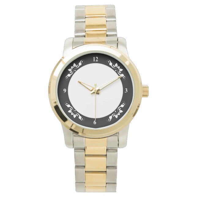 Unisex Oversize Two-Tone Armband Zwart Deco Horlog Horloge (Voorkant)