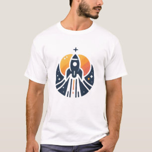 Unisex Rocket Launch Blast Sun Sinaasappel Minimal T-shirt