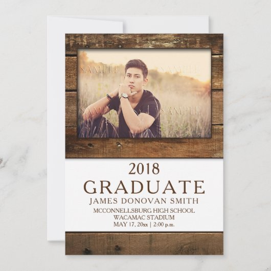 Unisex Rustic Barn Wood Foto Afstuderen Verticaal Aankondiging (Voorkant)