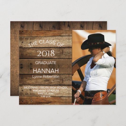 Unisex Rustic Barnwood Foto Afstuderen Horizontaal Aankondiging (Voorkant / Achterkant)