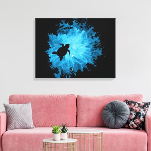 Unisex Schildpad Koraalrif Silhouet Mannen Vrouwen Canvas Afdruk (Insitu (Woonkamer))