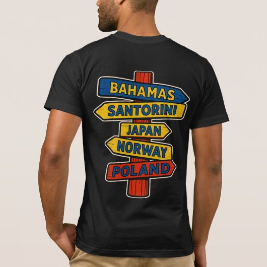 Unisex T-shirt met reisbestemmingen (Achterkant)
