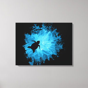 Unisex Turtle Coral Reef Silhouette Mannen vrouwen Canvas Afdruk