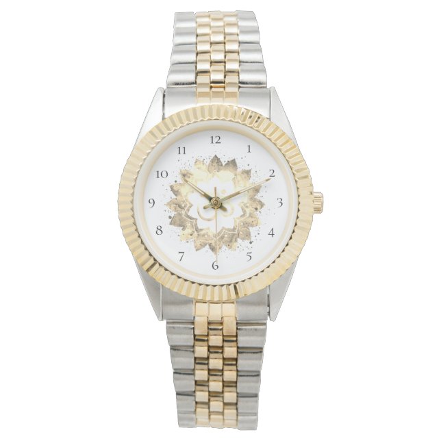 *~* Unisex Twee Toon Om Aum Sepia Lotus Mandela Horloge (Voorkant)