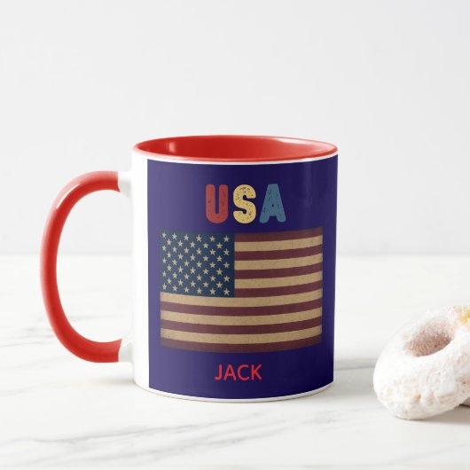 Unisex USA American Flag Retro Vibe Mok (Met donut)