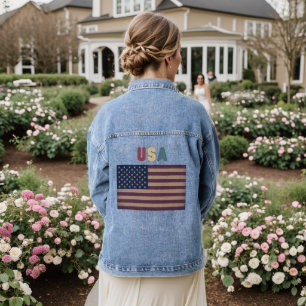 Unisex USA Retro Grunge Amerikaanse Vlag Denim Jacket