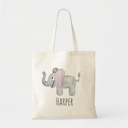 Unisex Waterverf Baby Elephant Safari en naam Tote Bag (Voorkant)