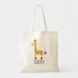 Unisex Waterverf Baby Giraffe Safari en naam Tote Bag