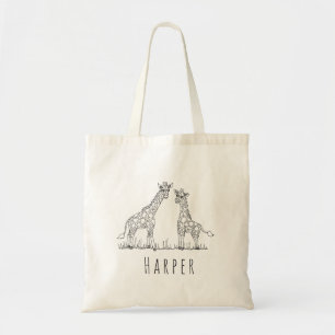 Unisex Waterverf Baby Giraffe Safari en naam Tote Bag