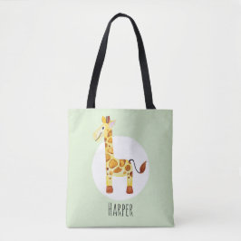 Unisex Waterverf Baby Giraffe Safari met naam Tote Bag