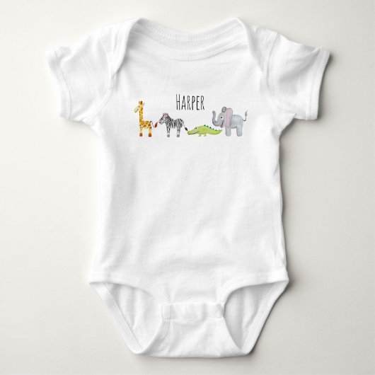 Unisex Waterverf Safari Animal Parade met naam Romper (Voorkant)