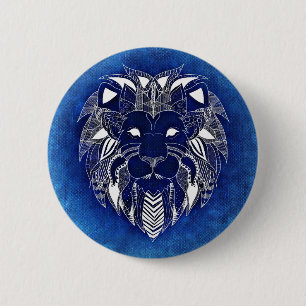 Unisex White Lion met Blue Background Button Pin