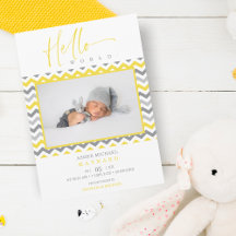 Unisex Yellow Grey Zigzag Hallo World Newborn