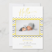 Unisex Yellow Grey Zigzag Hallo World Newborn Aankondiging (Voorkant)
