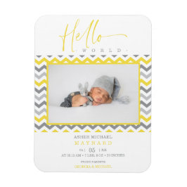 Unisex Yellow Grey Zigzag Hallo World Newborn Magneet