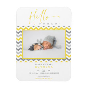 Unisex Yellow Grey Zigzag Hallo World Newborn Magneet