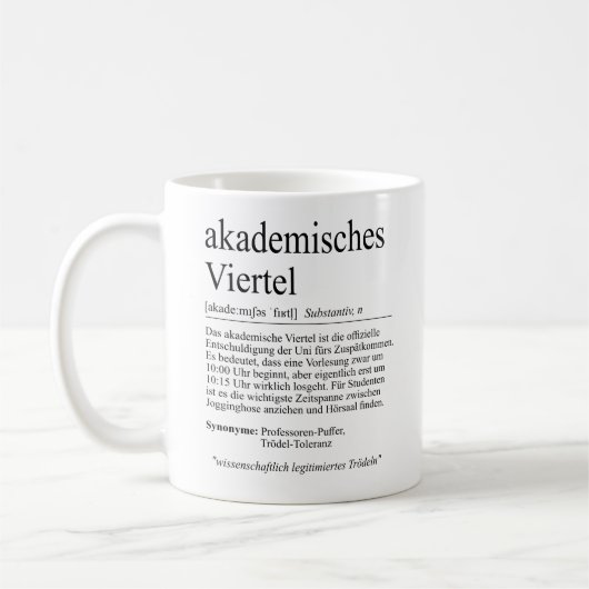 Unispruch "akademisches Viertel" Studenten Koffiemok (Links)