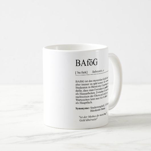Unispruch "BAföG" Geschenk, Studenten Koffiemok (Voorkant rechts)