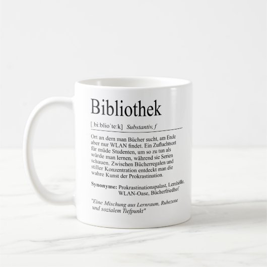 Unispruch "Bibliothek" Geschenk, Studenten Koffiemok (Links)