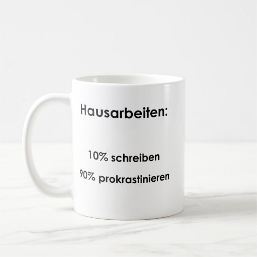 Unispruch "Hausarbeiten" Geschenk, Studenten Koffiemok (Links)