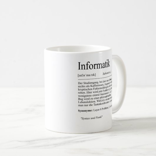 Unispruch "Informatik" Geschenk, Studenten Koffiemok (Voorkant rechts)