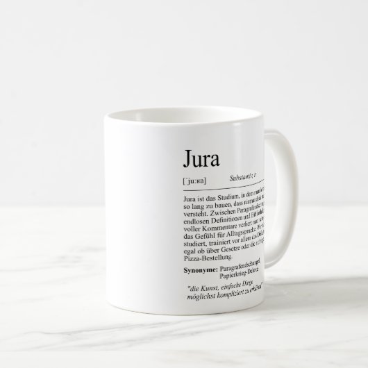 Unispruch "Jura" Student Geschenk, Studenten Koffiemok (Voorkant rechts)