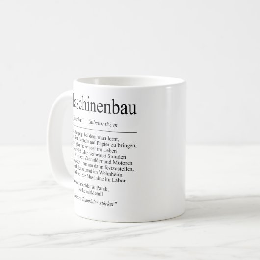 Unispruch "Maschinenbau" Geschenk, Studenten Koffiemok (Voorkant links)