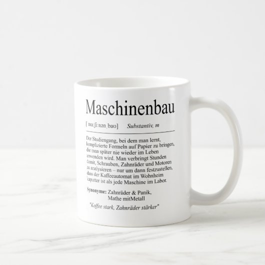 Unispruch "Maschinenbau" Geschenk, Studenten Koffiemok (Rechts)