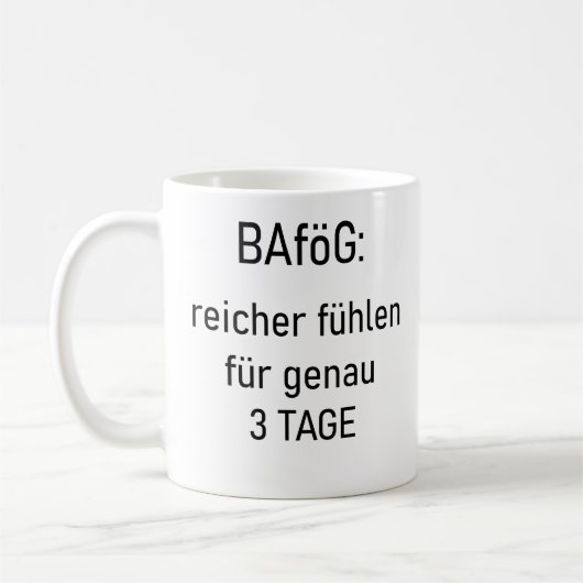 Unispruch "reicher für 3d" Geschenk, Studenten Koffiemok (Links)