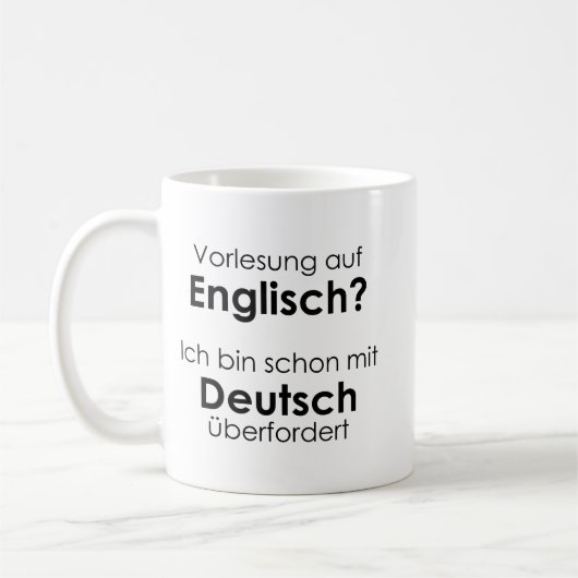 Unispruch "Vorlesung auf Eng" Geschenk, Studenten Koffiemok (Links)
