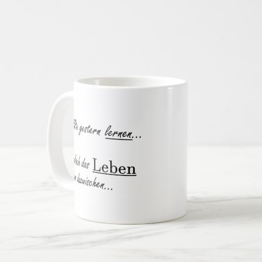 Unispruch "wollte lernen" Geschenk, Studenten Koffiemok (Voorkant links)