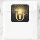 Unitair goud van het universalisme gloeit vierkante sticker (Tas)