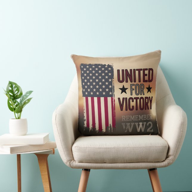 United for Victory WWII American Flag Patriotic Kussen (Stoel)