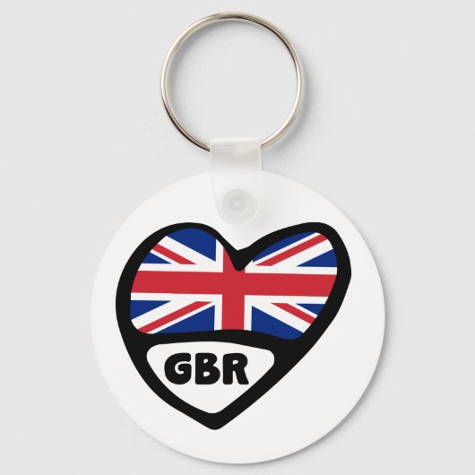United Kingdom Country Code Flag Heart Keyring GBR Sleutelhanger (Voorkant)
