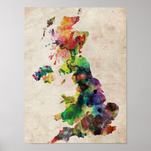 United Kingdom Waterverf Map Poster