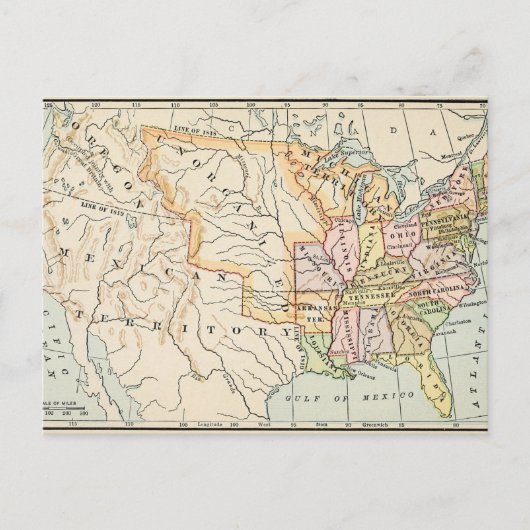 United States 1830 Historical Map Illustration Briefkaart (Voorkant)