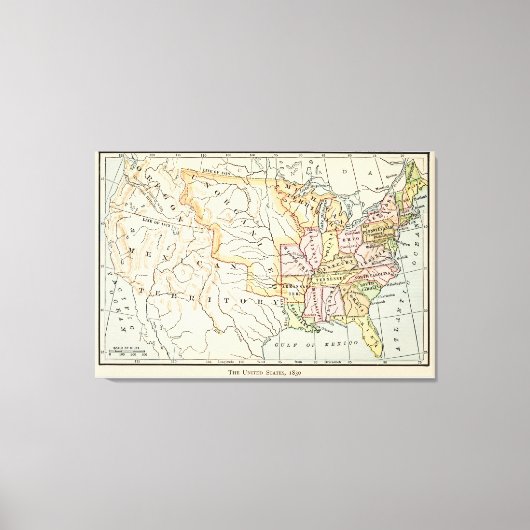 United States 1830 Historical Map Illustration Canvas Afdruk (Voorkant)