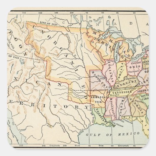 United States 1830 Historical Map Illustration Vierkante Sticker (Voorkant)