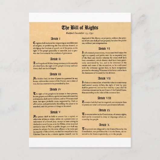 United States Bill of Rights Briefkaart (Voorkant)