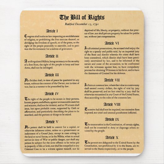 United States Bill of Rights Muismat (Voorkant)